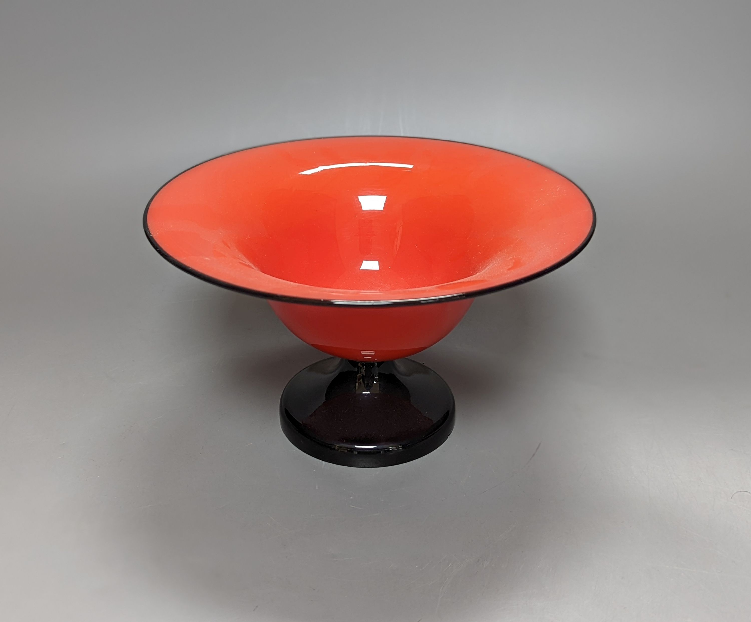 Attributed to Michael Powolny for Loetz. A red and black glass pedestal bowl, 1920s, diameter 22.5cm